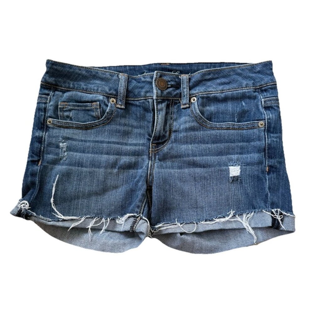 American Eagle Jean Shorts Size 4 Womens Distressed Denim Cut-Offs 30” x 3” *T3